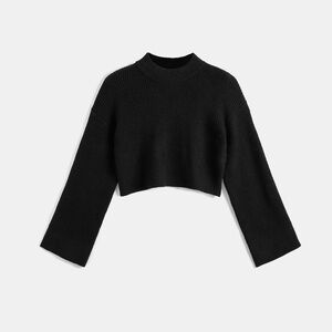 Cupshe Black Flared Sleeve Cropped Knit Sweater